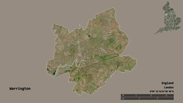 イギリスの統一的権威であるワリントンの形は その首都をしっかりとした背景に孤立させている 距離スケール リージョンプレビュー およびラベル 衛星画像 3Dレンダリング — ストック写真