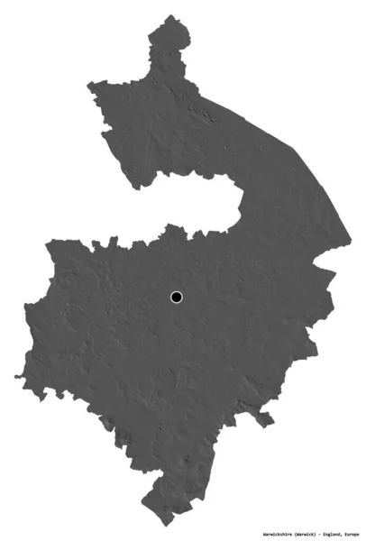 イングランドの行政郡であるウォリックシャーの形であり その首都は白人の背景に孤立していた 標高マップ 3Dレンダリング — ストック写真