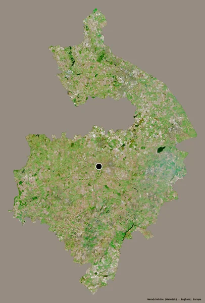 イングランドの行政郡であるウォリックシャーの形で その首都はしっかりとした色の背景に隔離されている 衛星画像 3Dレンダリング — ストック写真