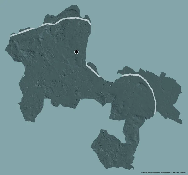 イングランドの大都市圏であるウィンザーとメイデンヘッドの形で その首都はしっかりした色の背景に隔離されています 色の標高マップ 3Dレンダリング — ストック写真