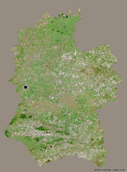 イギリスの行政郡ウィルトシャーの形で その首都はしっかりとした色の背景に隔離されている 衛星画像 3Dレンダリング — ストック写真
