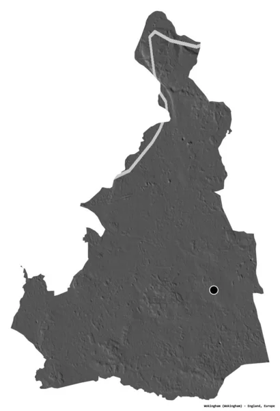 イングランドの統一的権威であるウッキンガムの形は その首都を白い背景に孤立させている 標高マップ 3Dレンダリング — ストック写真