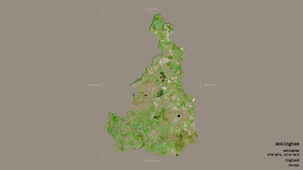 イングランドの統一的権威であるウッキンガムの地域は 洗練された境界線の箱の中にしっかりとした背景に孤立していた ラベル 衛星画像 3Dレンダリング — ストック写真