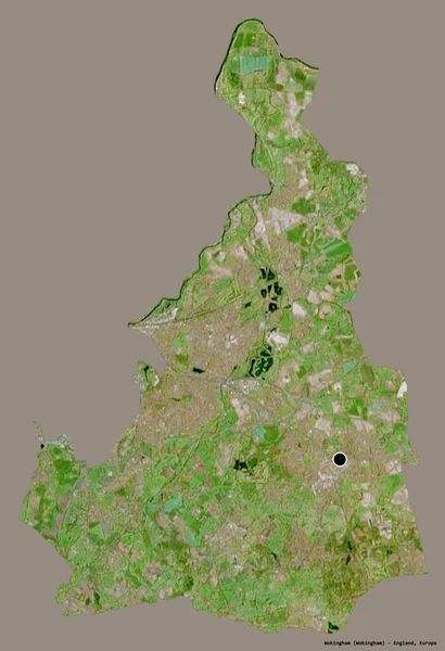 イギリスの統一的権威であるウッキンガムの形は その首都をしっかりとした色の背景に孤立させている 衛星画像 3Dレンダリング — ストック写真