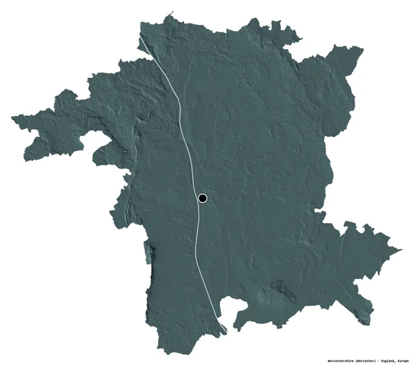 Форма Вустершира Административного Графства Англии Столицей Изолированной Белом Фоне Цветная — стоковое фото