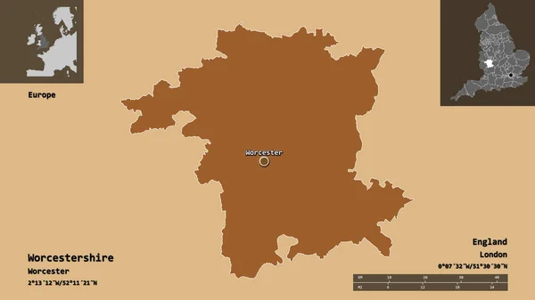 Shape Worcestershire Administrative County England Its Capital Distance Scale Previews — Stock Photo, Image