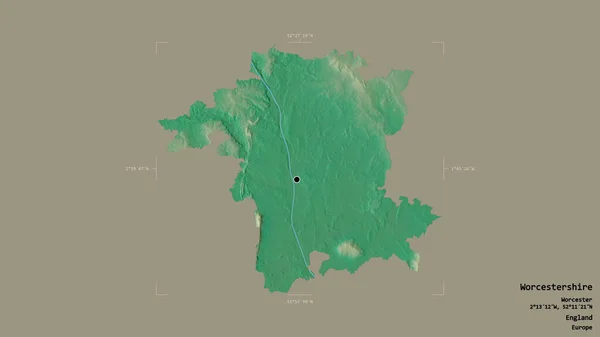 英格兰沃斯特郡的沃斯特郡地区 在一个地理参考方块中 背景坚实 与世隔绝 地形浮雕图 3D渲染 — 图库照片