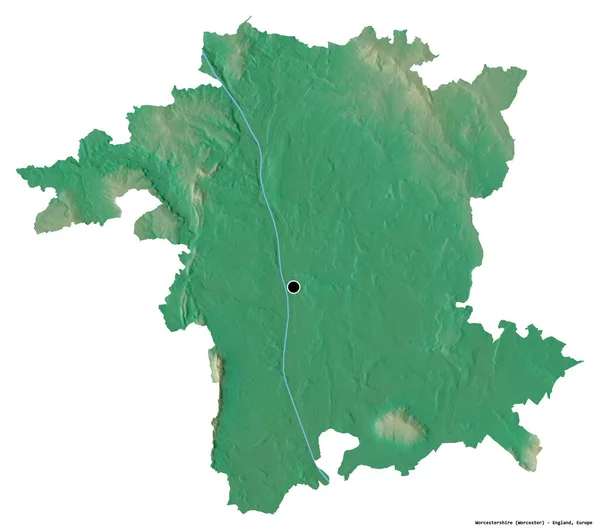 イングランドの行政郡であるウスターシャーの形で その首都は白い背景に孤立している 地形図 3Dレンダリング — ストック写真