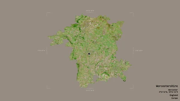 イングランドの行政郡ウスターシャーの領域は 洗練された境界の箱の中にしっかりとした背景に隔離されていた ラベル 衛星画像 3Dレンダリング — ストック写真