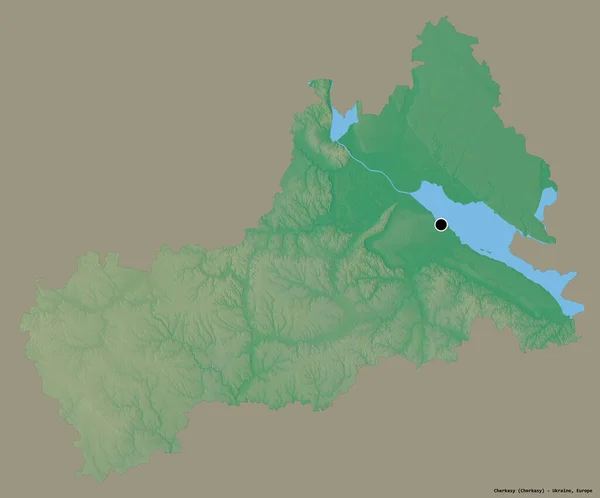 乌克兰地区切尔基希的形状 其首都以纯色背景隔离 地形浮雕图 3D渲染 — 图库照片