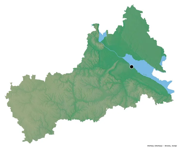 Kształt Czerkasy Regionu Ukrainy Jego Stolicy Izolowane Białym Tle Mapa — Zdjęcie stockowe