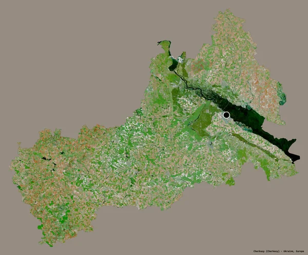 乌克兰地区切尔基希的形状 其首都以纯色背景隔离 卫星图像 3D渲染 — 图库照片