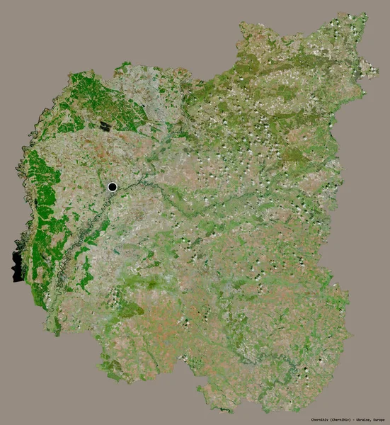 乌克兰地区切尔尼赫夫的形状 其首都以纯色背景隔离 卫星图像 3D渲染 — 图库照片