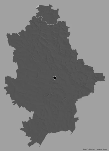 ドネッツの形 ウクライナの地域 その首都は 固体色の背景に隔離されています 標高マップ 3Dレンダリング — ストック写真