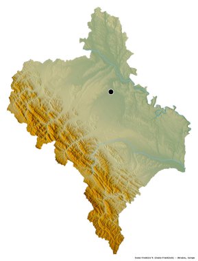 İvano-Frankivs 'k şeklindeki Ukrayna bölgesinin başkenti beyaz arka planda izole edilmiştir. Topografik yardım haritası. 3B görüntüleme