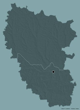 Luhans 'k' ın şekli, Ukrayna bölgesi, başkenti katı bir renk arkaplanı ile izole edilmiş. Renkli yükseklik haritası. 3B görüntüleme