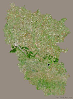 Luhans 'k' ın şekli, Ukrayna bölgesi, başkenti katı bir renk arkaplanı ile izole edilmiş. Uydu görüntüleri. 3B görüntüleme