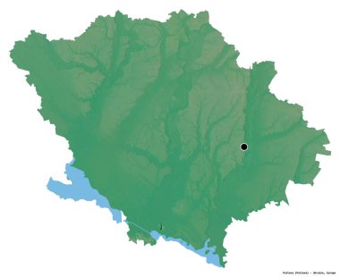 Beyaz arka planda başkenti izole edilmiş Poltava, Ukrayna bölgesi. Topografik yardım haritası. 3B görüntüleme