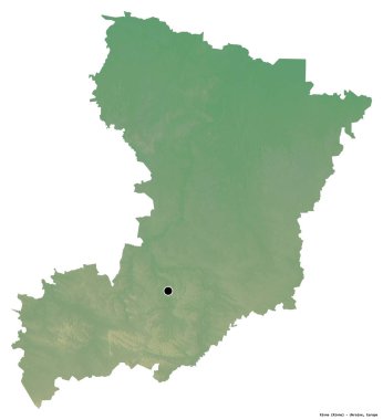 Beyaz arka planda başkenti izole edilmiş Rivne, Ukrayna bölgesi. Topografik yardım haritası. 3B görüntüleme