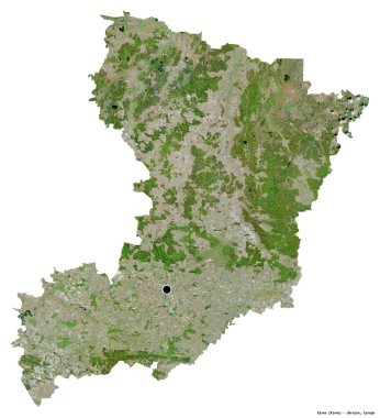 Beyaz arka planda başkenti izole edilmiş Rivne, Ukrayna bölgesi. Uydu görüntüleri. 3B görüntüleme