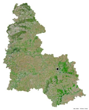 Sumy 'nin şekli, Ukrayna bölgesi, başkenti beyaz arka planda izole edilmiş. Uydu görüntüleri. 3B görüntüleme