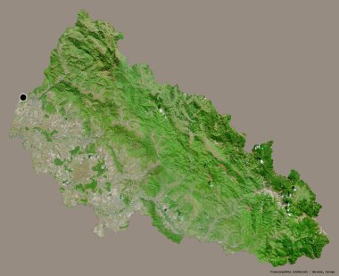 Transcarpathia 'nın şekli, Ukrayna bölgesi, başkenti katı bir renk arkaplanı ile izole edilmiş. Uydu görüntüleri. 3B görüntüleme
