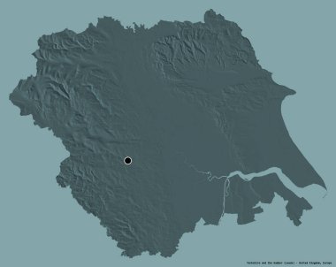 Birleşik Krallık 'ın başkenti Yorkshire ve Humber' ın katı renk arkaplanı ile izole edilmiş hali. Renkli yükseklik haritası. 3B görüntüleme
