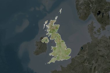 Birleşik Krallık 'ın şekli komşu bölgelerin dedoygunluğuyla ayrılır. Sınırlar. Uydu görüntüleri. 3B görüntüleme