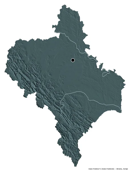 乌克兰Ivano Frankivs K的形状 其首都被白色背景隔离 彩色高程图 3D渲染 — 图库照片