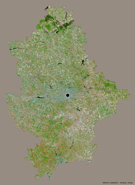 ドネッツの形 ウクライナの地域 その首都は 固体色の背景に隔離されています 衛星画像 3Dレンダリング — ストック写真