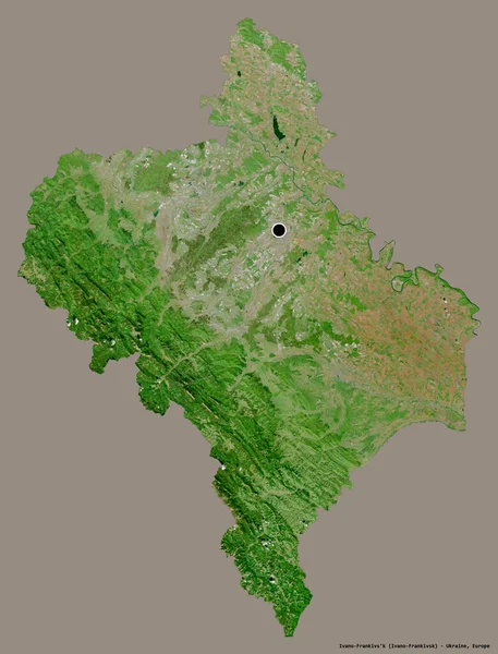 ウクライナの領域であるイヴァノフランキーフの形で その首都はしっかりとした色背景に隔離されています 衛星画像 3Dレンダリング — ストック写真