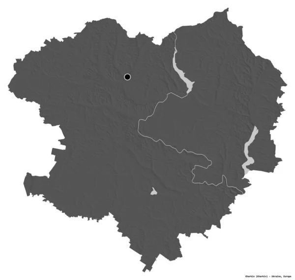 Form Kharkiv Region Ukraina Med Dess Huvudstad Isolerad Vit Bakgrund — Stockfoto