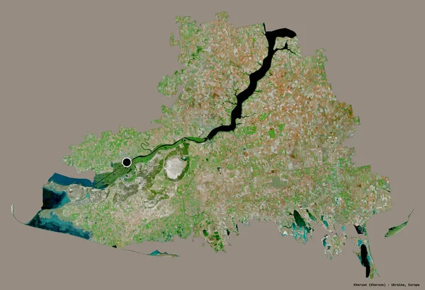 乌克兰Kherson地区的形状 其首都用纯色背景隔开 卫星图像 3D渲染 — 图库照片