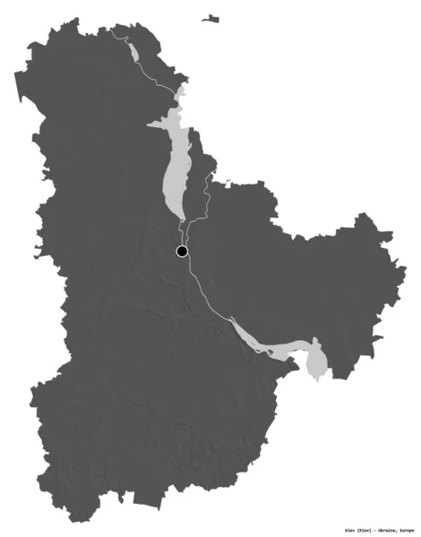 基辅的形状 乌克兰地区 其首都被白色背景隔离 Bilevel高程图 3D渲染 — 图库照片