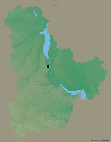 キエフの形状 ウクライナの領域 その首都は 固体色の背景に隔離されています 地形図 3Dレンダリング — ストック写真