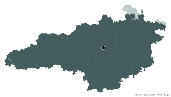 ウクライナの領域であるKirovohradの形で 首都は白い背景に隔離されています 色の標高マップ 3Dレンダリング — ストック写真