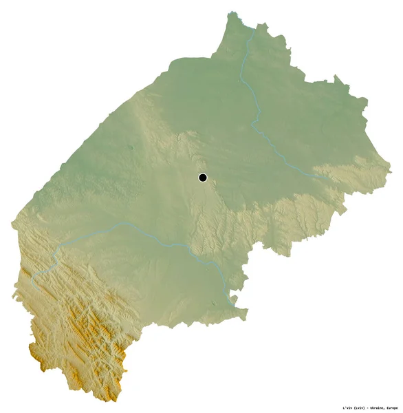 ウクライナの領域であるL Vivの形で その首都は白い背景に孤立しています 地形図 3Dレンダリング — ストック写真