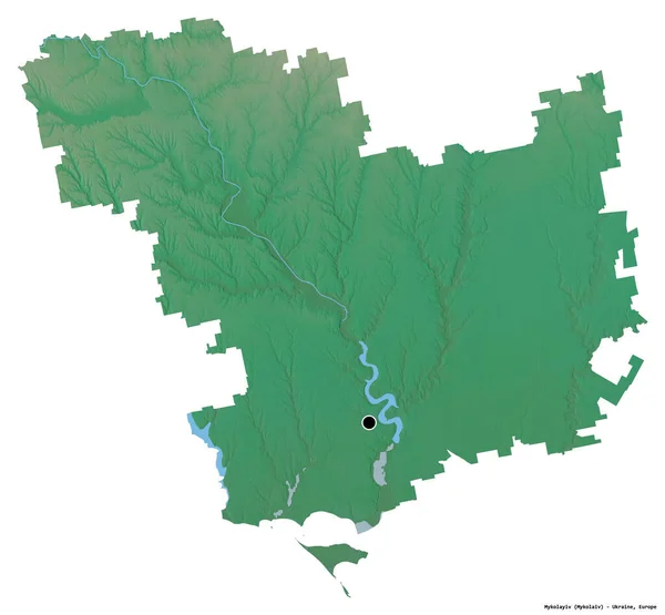 Kształt Mikołaja Regionu Ukrainy Jego Stolicy Izolowane Białym Tle Mapa — Zdjęcie stockowe