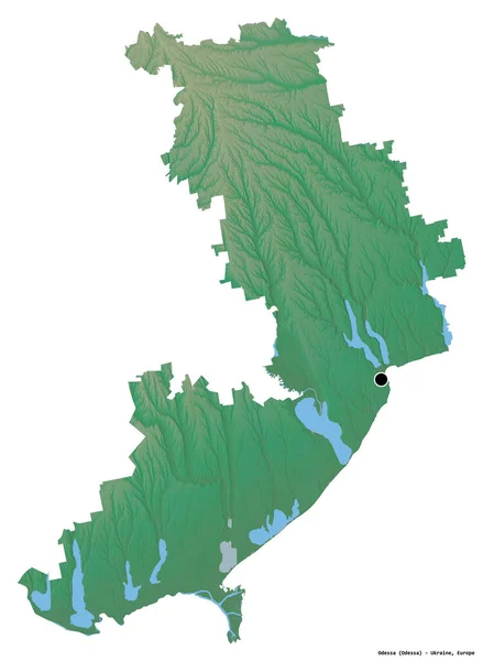 オデッサの形 ウクライナの領域 その首都は白い背景に隔離されています 地形図 3Dレンダリング — ストック写真