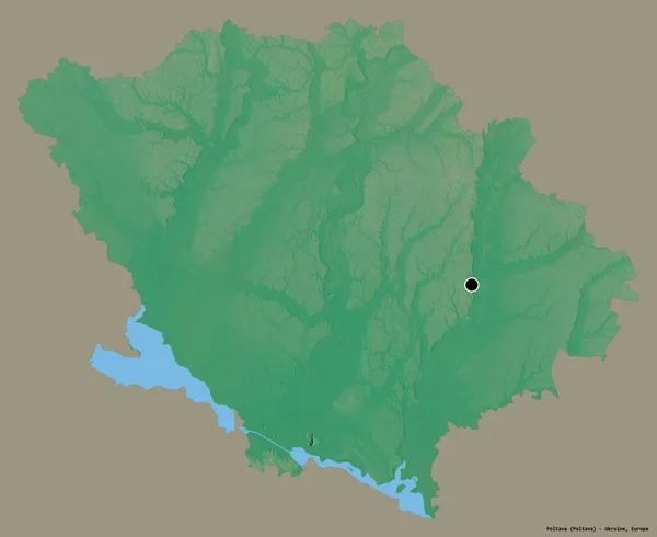 乌克兰波尔塔瓦地区的形状 其首都以纯色背景隔离 地形浮雕图 3D渲染 — 图库照片