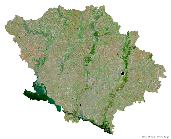 Shape Poltava Region Ukraine Its Capital Isolated White Background Satellite — Stock Photo, Image