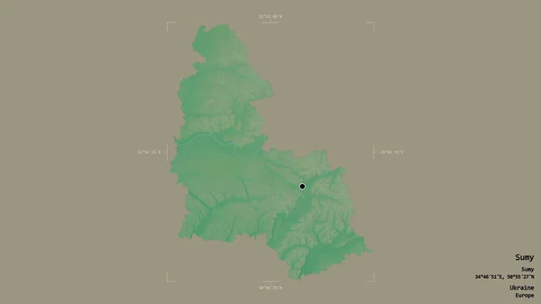 Oblast Sumy Region Ukrajiny Izolované Pevném Pozadí Georeferenced Bounding Box — Stock fotografie