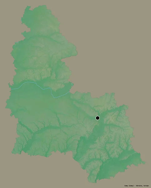 Forma Sumy Región Ucrania Con Capital Aislado Sobre Fondo Color —  Fotos de Stock