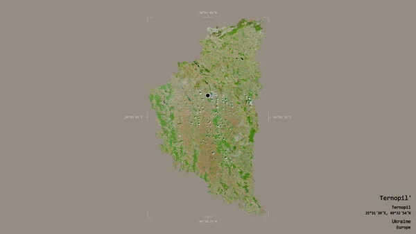 乌克兰Ternopil 在一个地理参考方块中 在坚实的背景下被隔离 卫星图像 3D渲染 — 图库照片