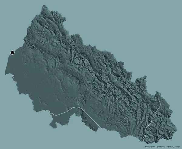 乌克兰外喀尔巴阡山脉的形状 其首都以纯色背景隔离 彩色高程图 3D渲染 — 图库照片
