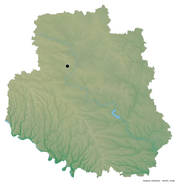白の背景にその首都で ウクライナの領域であるVinnytsyaの形 地形図 3Dレンダリング — ストック写真