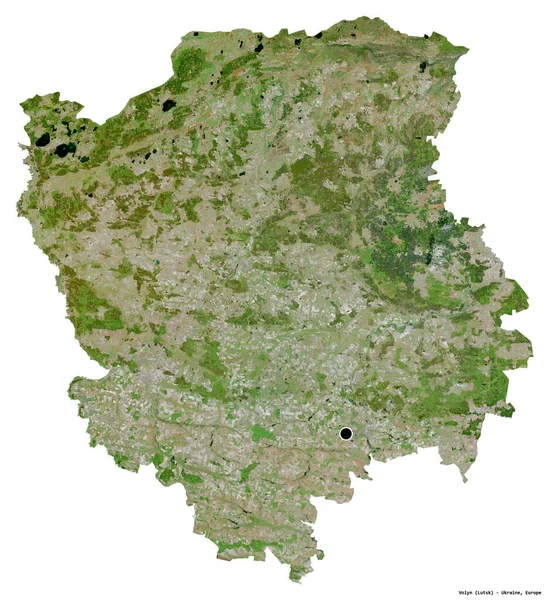 Shape Volyn Region Ukraine Its Capital Isolated White Background Satellite — Stock Photo, Image