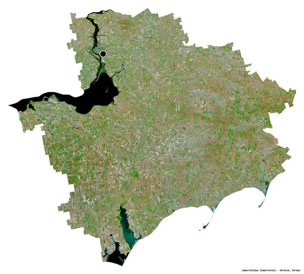 Shape Zaporizhzhya Region Ukraine Its Capital Isolated White Background Satellite — Stock Photo, Image