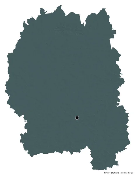 白い背景にその首都で ウクライナの地域 Zhytomyrの形状 色の標高マップ 3Dレンダリング — ストック写真