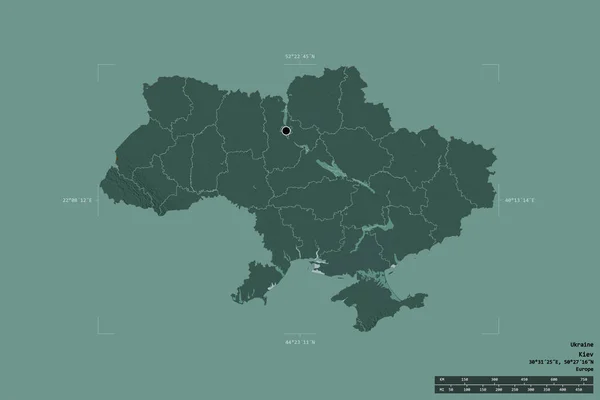 Area Ukraine Isolated Solid Background Georeferenced Bounding Box Main Regional — Stock Photo, Image